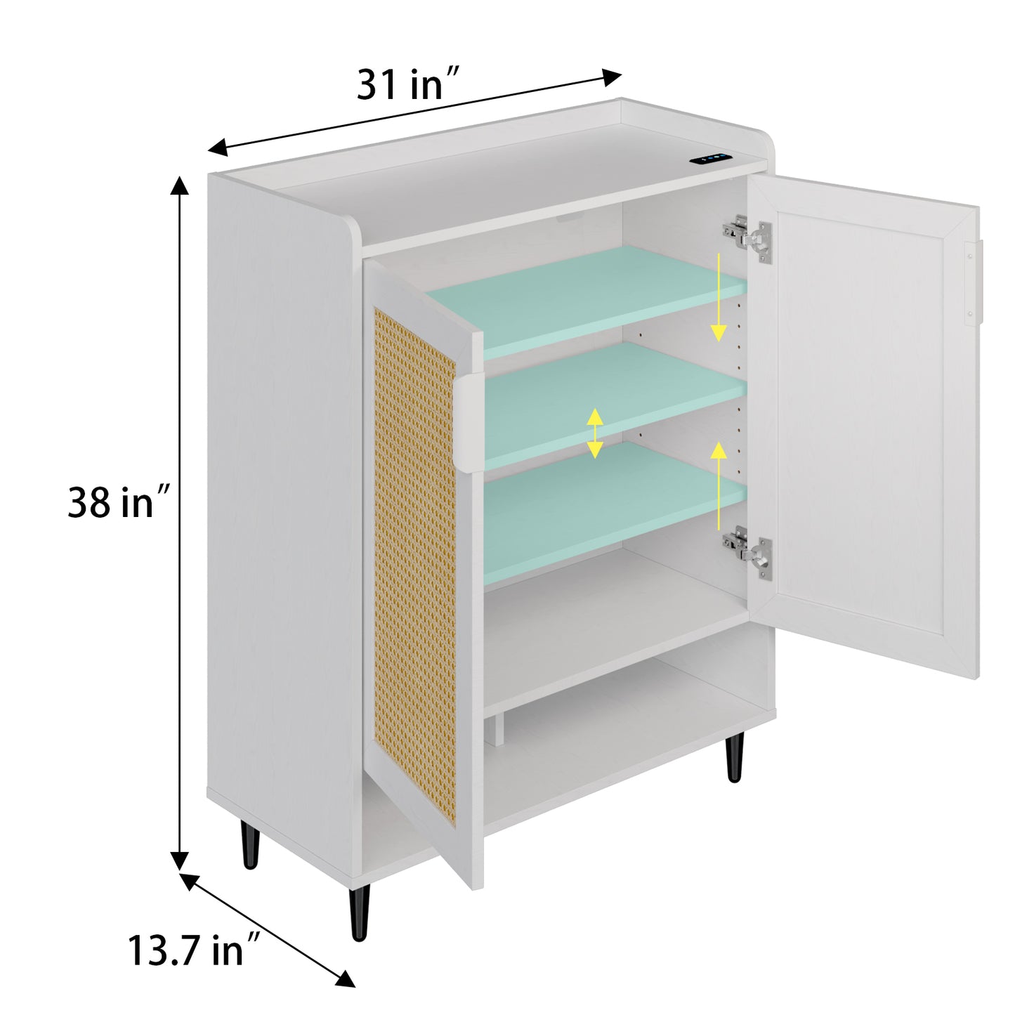 Shoe Cabinet, 5-Tier with Rattan Door, 31" Lx14 Wx38 H White