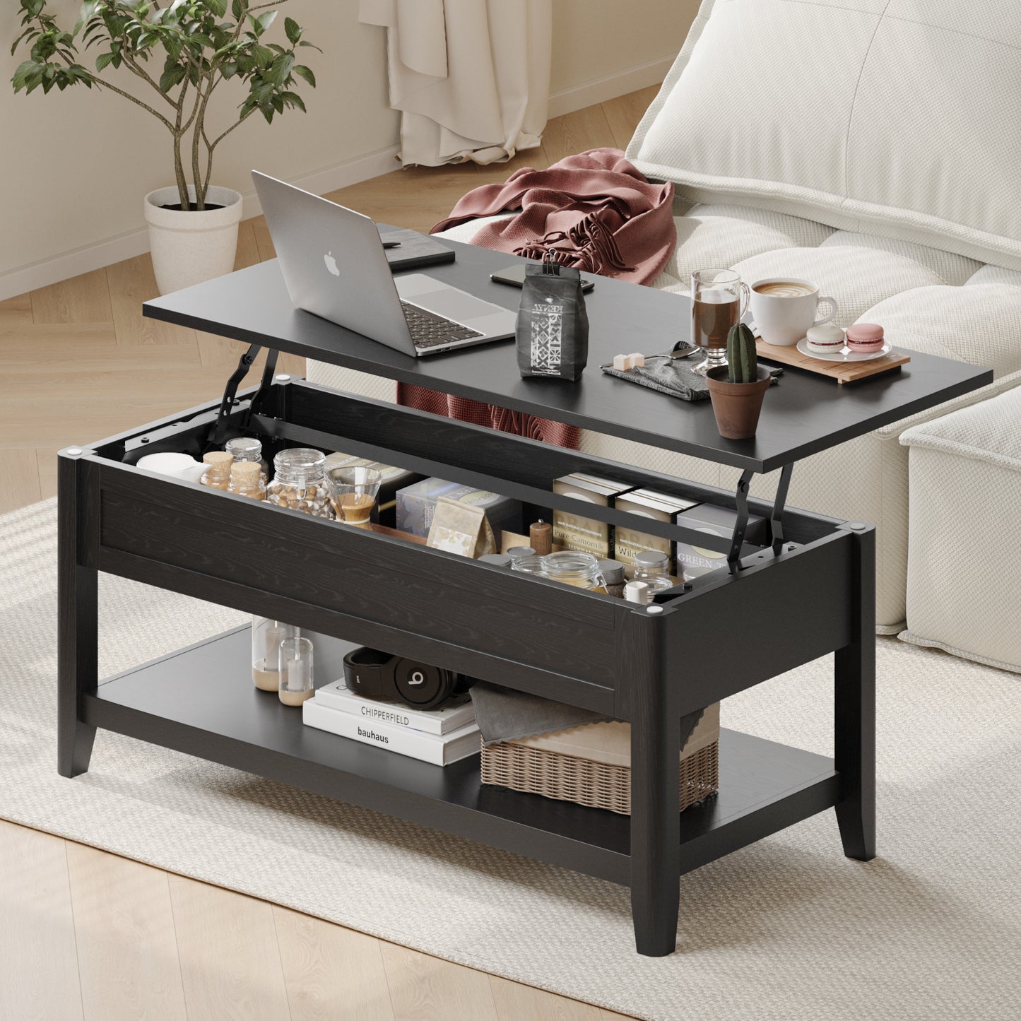 Lift Top Coffee Table, 42x19x17 Inches Black