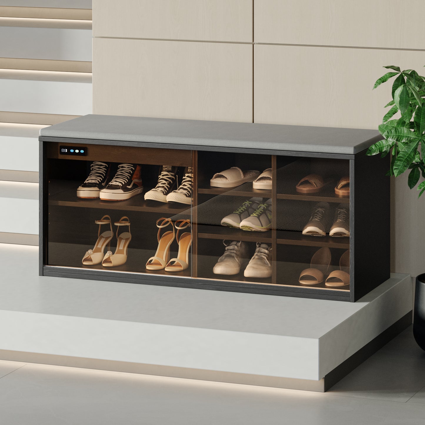 Shoe Bench, 3-Tier 43" L x 15" W x 19" H Black