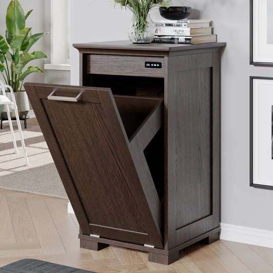 UpWiew Tilt Out Trash Cabinet Wooden, Single Door 10 Gallons, Dark Walnut