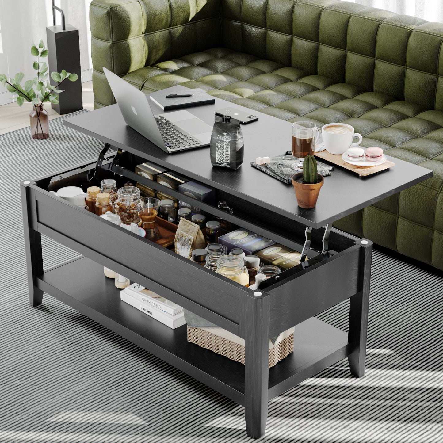 Lift Top Coffee Table, Black 42" Lx19 Wx17 H