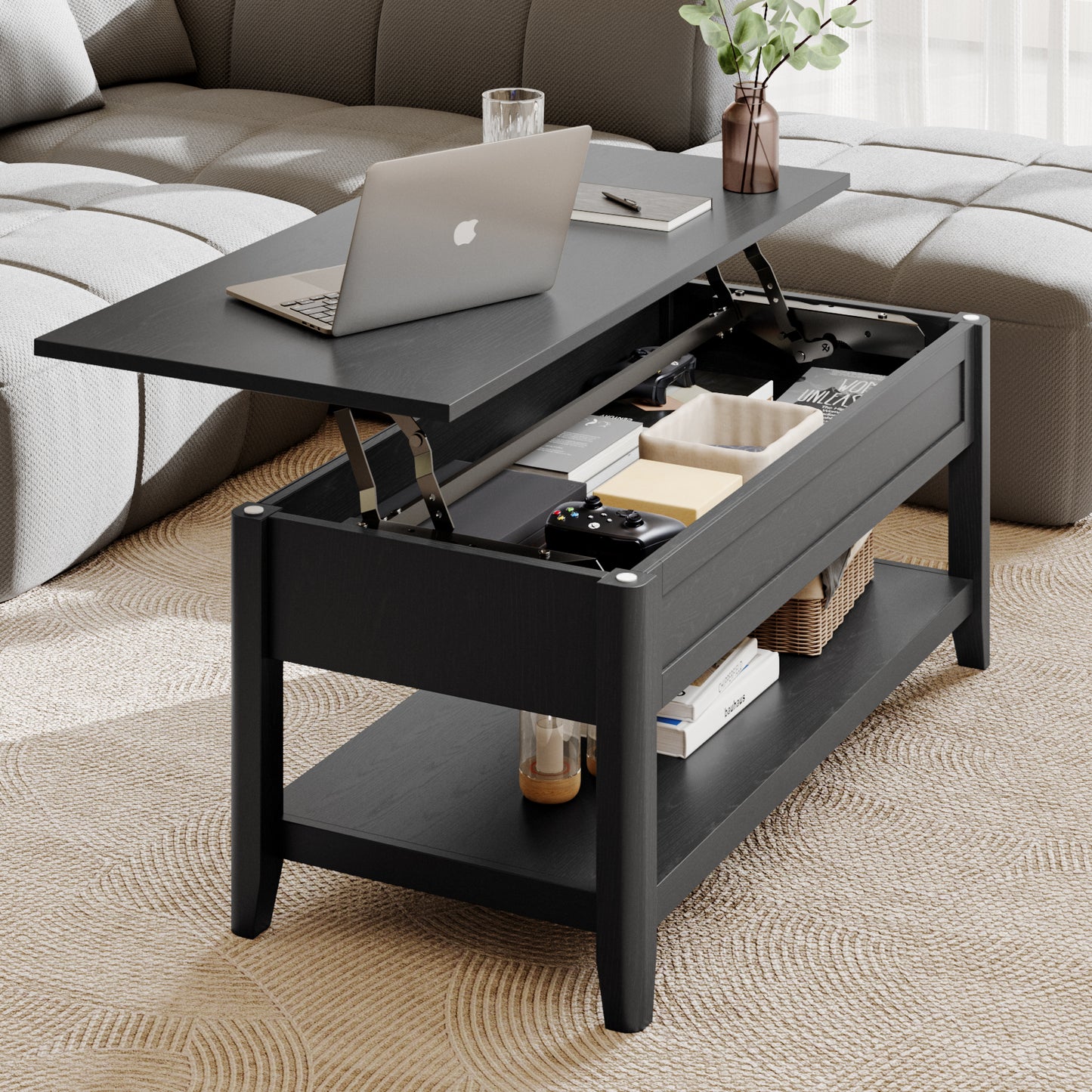 Lift Top Coffee Table, 42x19x17 Inches Black