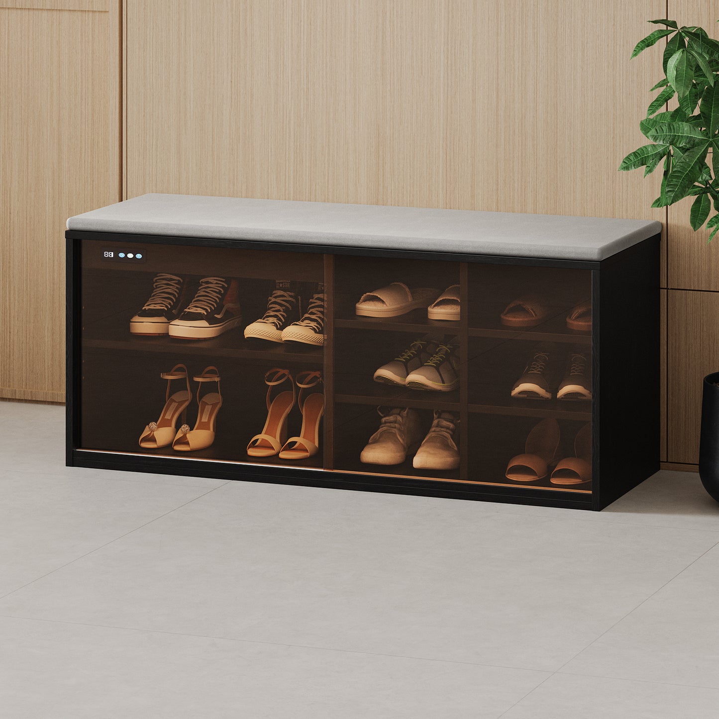 Shoe Bench, 15" x 43" x 19" 3-Tier Black