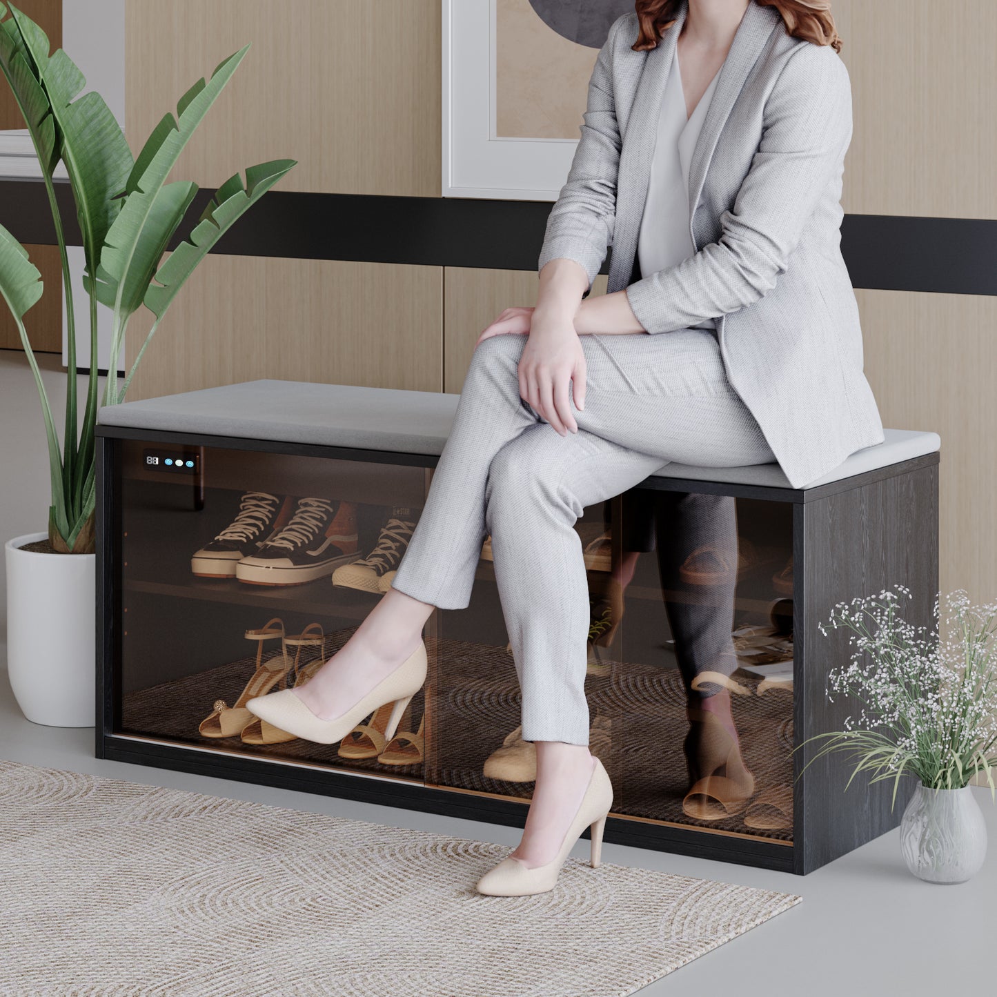 Shoe Bench, 15" x 43" x 19" 3-Tier Black