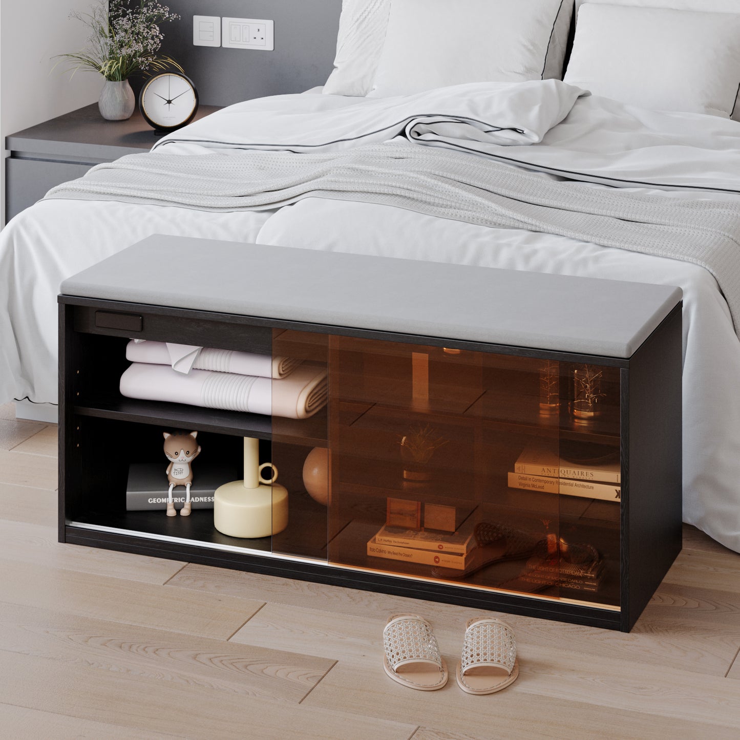 Shoe Bench, 15" x 43" x 19" 3-Tier Black