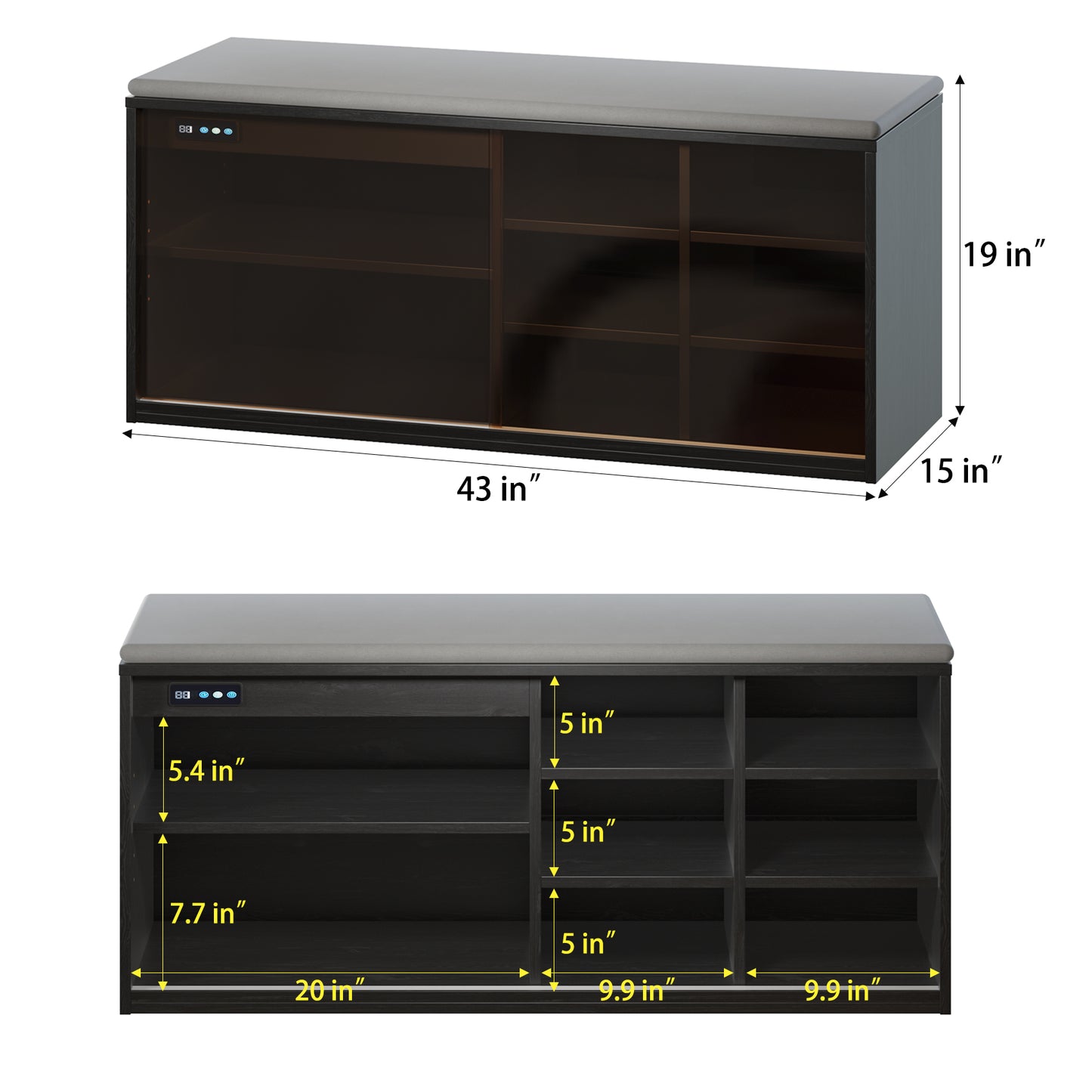 Shoe Bench, 15" x 43" x 19" 3-Tier Black
